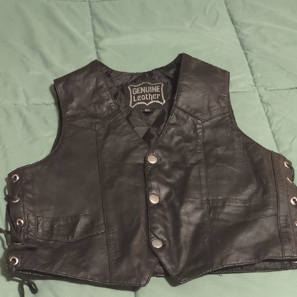 Toddler Black Leather Vest with Silver Buttons